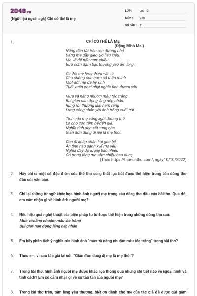 (Ngữ liệu ngoài sgk) Chỉ có thể là mẹ