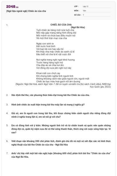 (Ngữ liệu ngoài sgk) Chiếc áo của cha