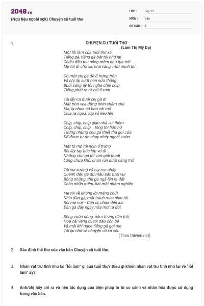 (Ngữ liệu ngoài sgk) Chuyện cũ tuổi thơ