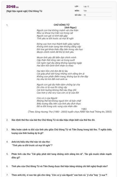 (Ngữ liệu ngoài sgk) Chử Đồng Tử