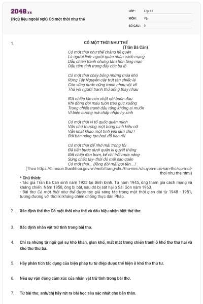 (Ngữ liệu ngoài sgk) Có một thời như thế