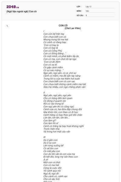 (Ngữ liệu ngoài sgk) Con cò