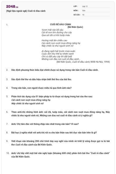 (Ngữ liệu ngoài sgk) Cuối rễ đầu cành