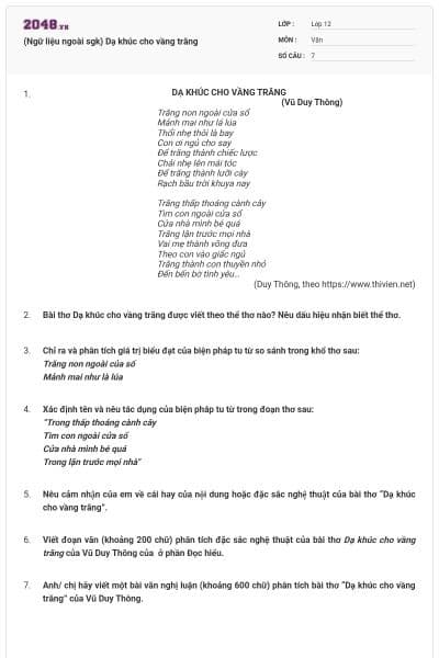 (Ngữ liệu ngoài sgk) Dạ khúc cho vầng trăng