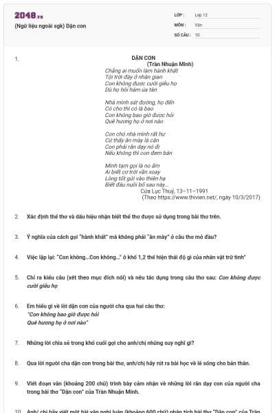 (Ngữ liệu ngoài sgk) Dặn con