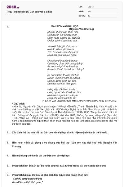 (Ngữ liệu ngoài sgk) Dặn con vào đại học