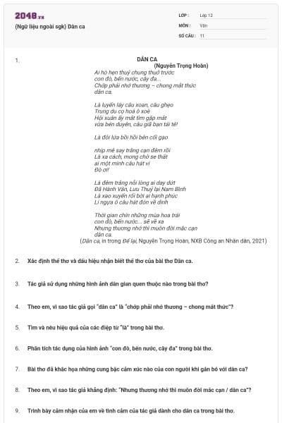 (Ngữ liệu ngoài sgk) Dân ca