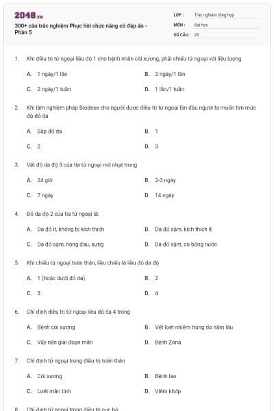 300+ câu trắc nghiệm Phục hồi chức năng có đáp án - Phần 5