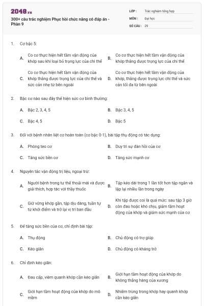 300+ câu trắc nghiệm Phục hồi chức năng có đáp án - Phần 9