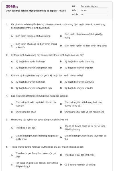 300+ câu trắc nghiệm Mạng viễn thông có đáp án - Phần 6