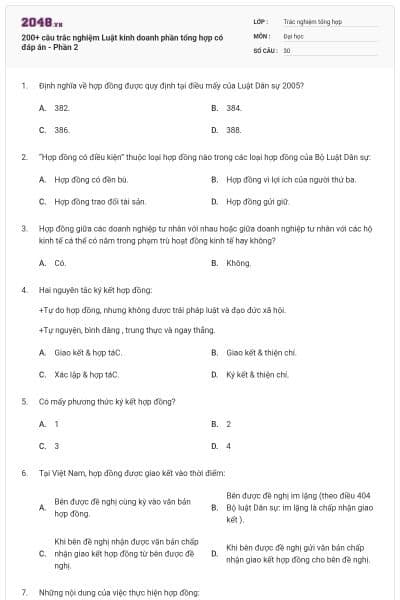 200+ câu trắc nghiệm Luật kinh doanh phần tổng hợp có đáp án - Phần 2