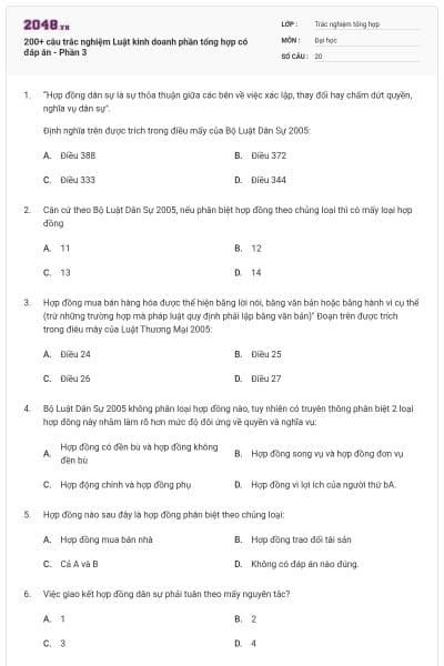200+ câu trắc nghiệm Luật kinh doanh phần tổng hợp có đáp án - Phần 3