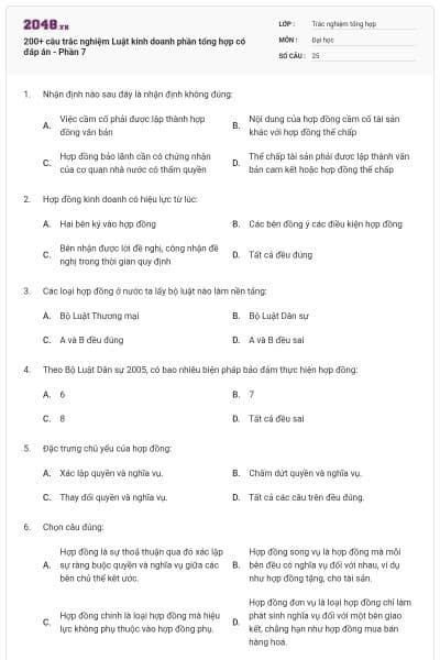 200+ câu trắc nghiệm Luật kinh doanh phần tổng hợp có đáp án - Phần 7