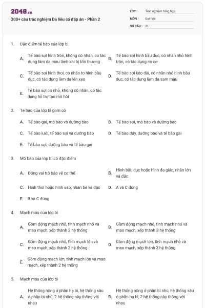 300+ câu trắc nghiệm Da liễu có đáp án - Phần 2