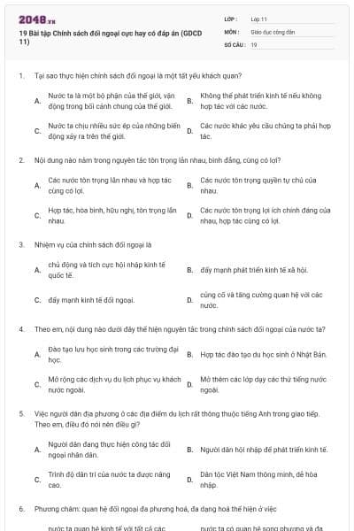 19 Bài tập Chính sách đối ngoại cực hay có đáp án (GDCD 11)