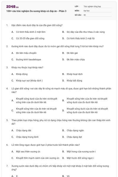 100+ câu trắc nghiệm Da xương khớp có đáp án - Phần 3