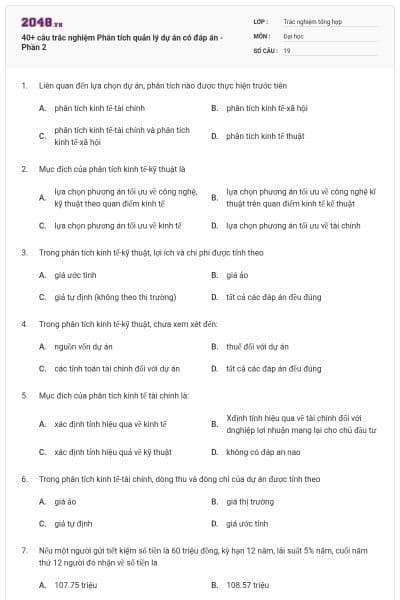 40+ câu trắc nghiệm Phân tích quản lý dự án có đáp án - Phần 2