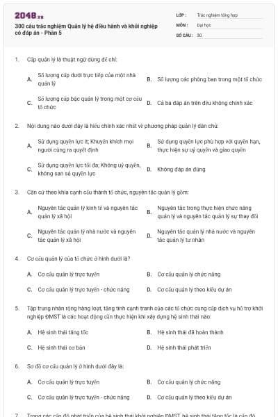 300 câu trắc nghiệm Quản lý hệ điều hành và khởi nghiệp có đáp án - Phần 5