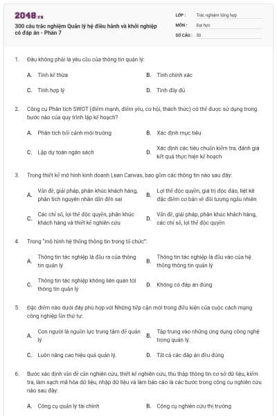 300 câu trắc nghiệm Quản lý hệ điều hành và khởi nghiệp có đáp án - Phần 7