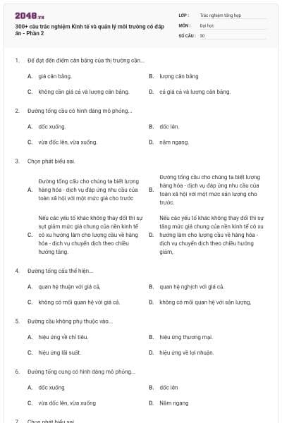 300+ câu trắc nghiệm Kinh tế và quản lý môi trường có đáp án - Phần 2