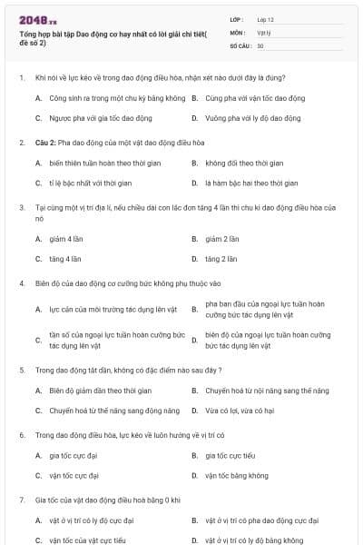 Tổng hợp bài tập Dao động cơ hay nhất có lời giải chi tiết( đề số 2)