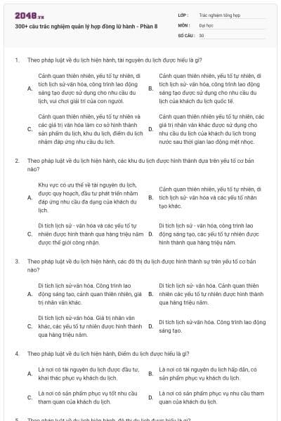 300+ câu trắc nghiệm quản lý hợp đồng lữ hành - Phần 8