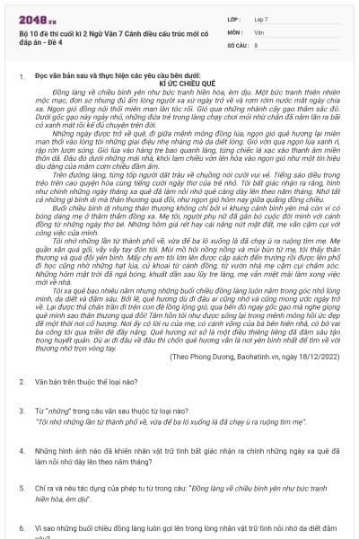 Bộ 10 đề thi cuối kì 2 Ngữ Văn 7 Cánh diều cấu trúc mới có đáp án - Đề 4