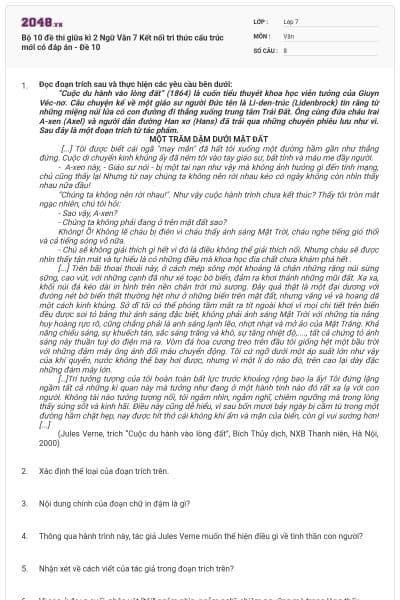 Bộ 10 đề thi giữa kì 2 Ngữ Văn 7 Kết nối tri thức cấu trúc mới có đáp án - Đề 10