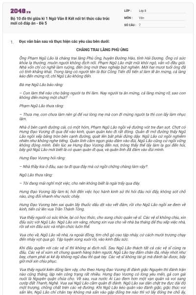 Bộ 10 đề thi giữa kì 1 Ngữ Văn 8 Kết nối tri thức cấu trúc mới có đáp án - Đề 5