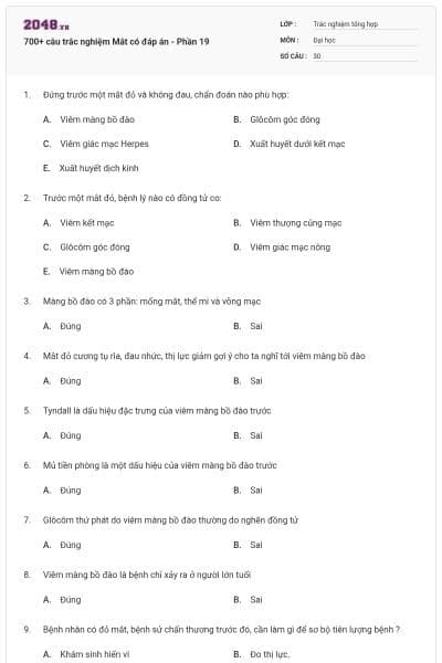 700+ câu trắc nghiệm Mắt có đáp án - Phần 19