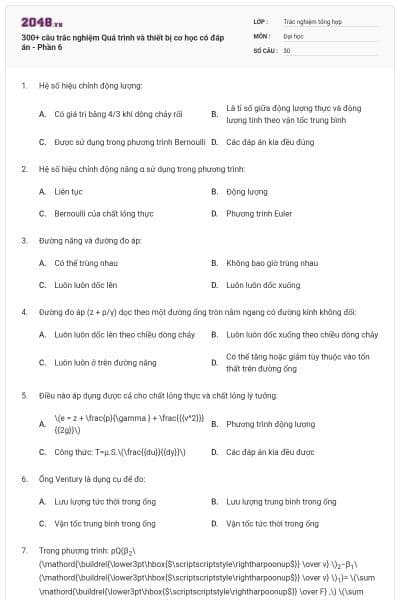 300+ câu trắc nghiệm Quá trình và thiết bị cơ học có đáp án - Phần 6