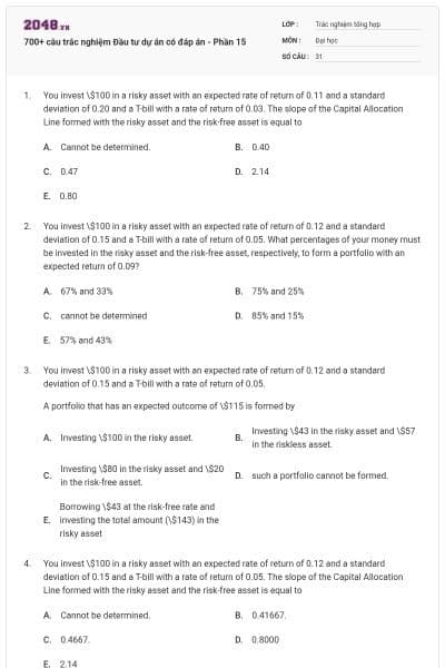 700+ câu trắc nghiệm Đầu tư dự án có đáp án - Phần 15