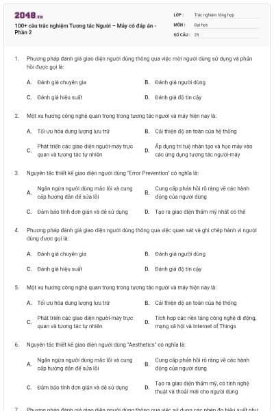 100+ câu trắc nghiệm Tương tác Người – Máy có đáp án - Phần 2