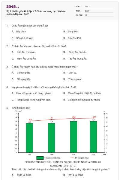 Bộ 2 đề thi giữa kì 1 Địa lí 7 Chân trời sáng tạo cấu trúc mới có đáp án - Đề 2