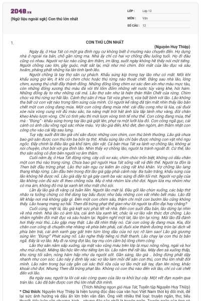 (Ngữ liệu ngoài sgk) Con thú lớn nhất