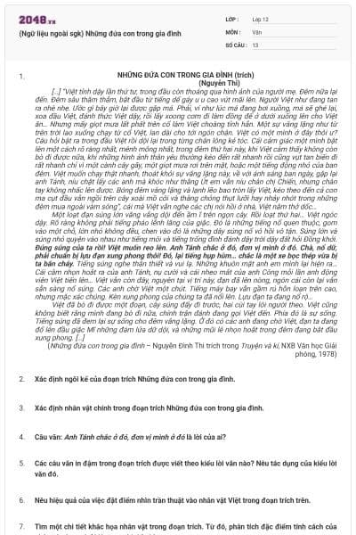 (Ngữ liệu ngoài sgk) Những đứa con trong gia đình