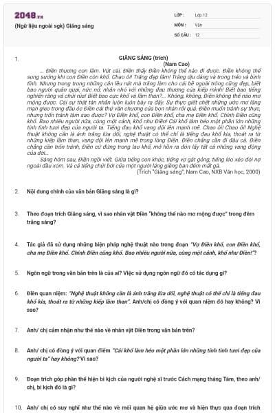 (Ngữ liệu ngoài sgk) Giăng sáng