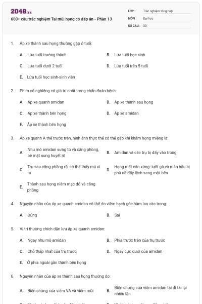 600+ câu trắc nghiệm Tai mũi họng có đáp án - Phần 13