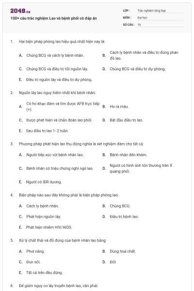 100+ câu trắc nghiệm Lao và bệnh phổi có đáp án