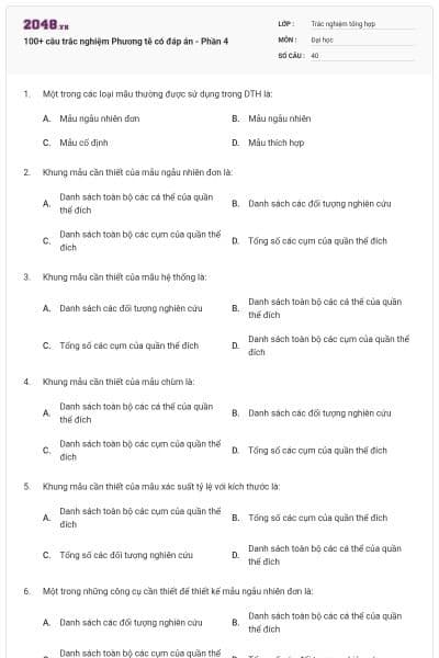 100+ câu trắc nghiệm Phương tễ có đáp án - Phần 4