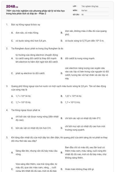 700+ câu trắc nghiệm các phương pháp vật lý và hóa học trong hóa phân tích có đáp án - Phần 2