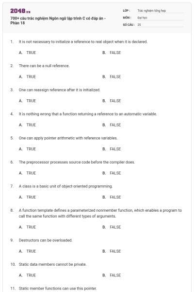 700+ câu trắc nghiệm Ngôn ngữ lập trình C có đáp án - Phần 18