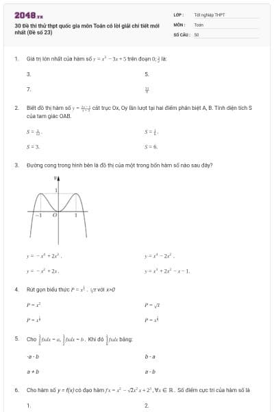 30 Đề thi thử thpt quốc gia môn Toán có lời giải chi tiết mới nhất (Đề số 23)