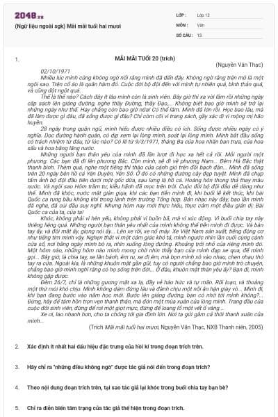 (Ngữ liệu ngoài sgk) Mãi mãi tuổi hai mươi