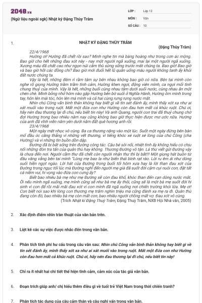 (Ngữ liệu ngoài sgk) Nhật ký Đặng Thùy Trâm