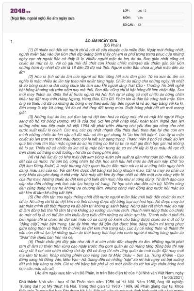 (Ngữ liệu ngoài sgk) Áo ấm ngày xưa