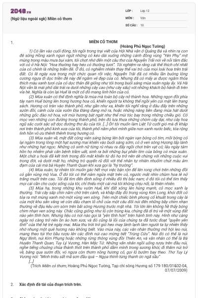 (Ngữ liệu ngoài sgk) Miền cỏ thơm