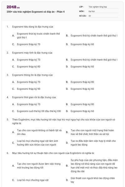 200+ câu trắc nghiệm Ecgonomi có đáp án - Phần 4