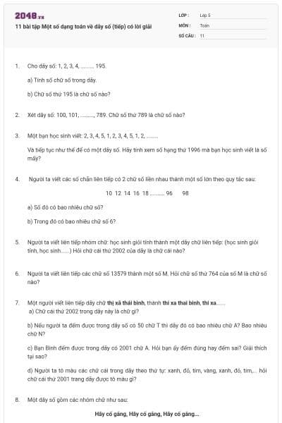 11 bài tập Một số dạng toán về dãy số (tiếp) có lời giải
