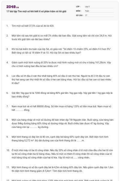 17 bài tập Tìm một số khi biết tỉ số phần trăm có lời giải